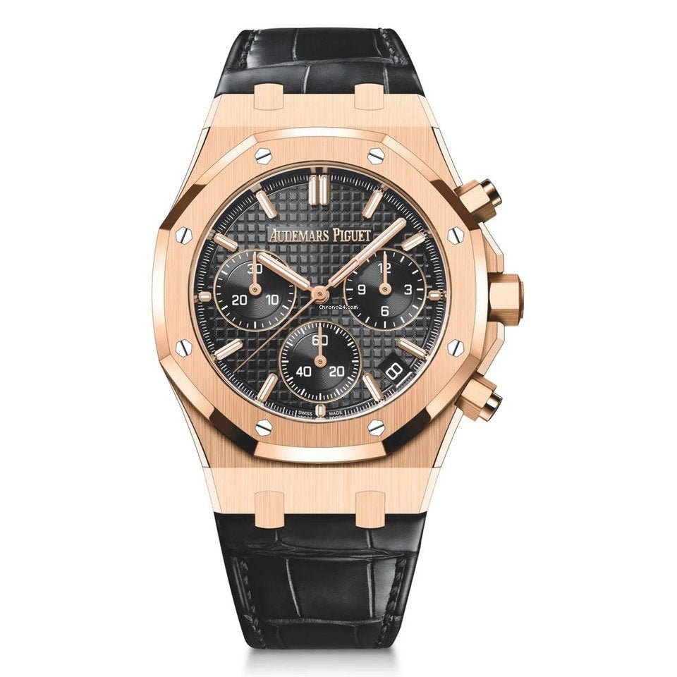 Audemars Piguet Royal Oak Chronograph Black Dial Leather Strap Watch - Lc Watches