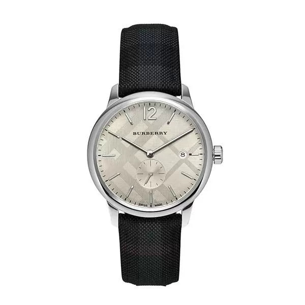 Burberry Classic Round Beige Dial Black Leather Mens Watch - Lc Watches