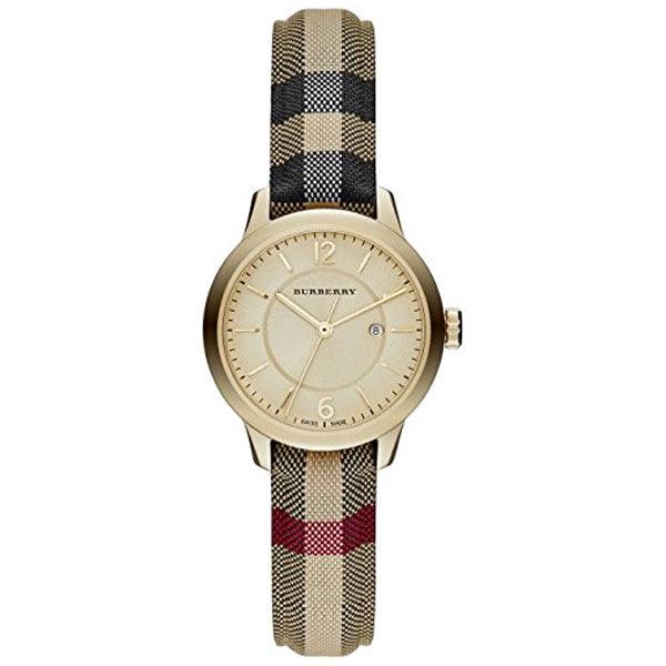 Burberry Gold Dial Stainless Steel Leather Textile Quartz Ladies Watch - Lc Watches