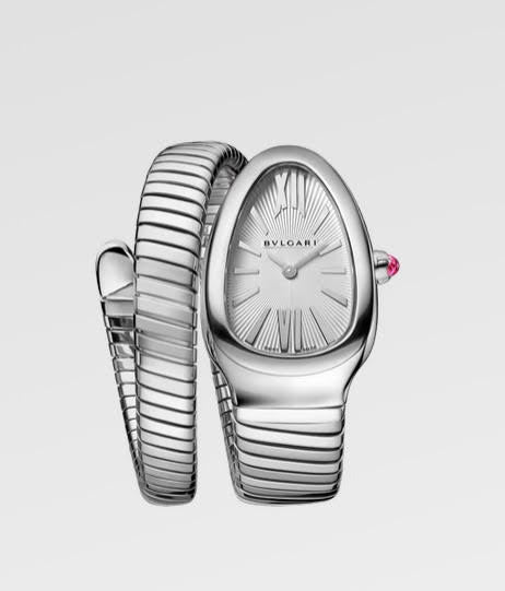 Bvlgari Serpenti Tubogas 35 mm Stainless Steel Lady Watch With Cabochon Cut Pink Rubellite