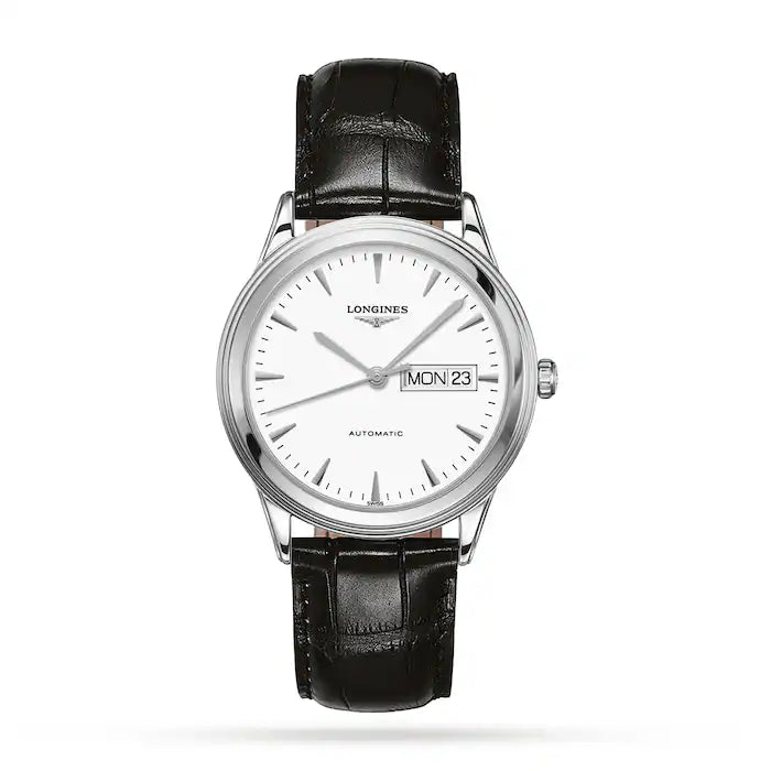 Longines Flagship Automatic White Dial Black Leather watch - Lc Watches