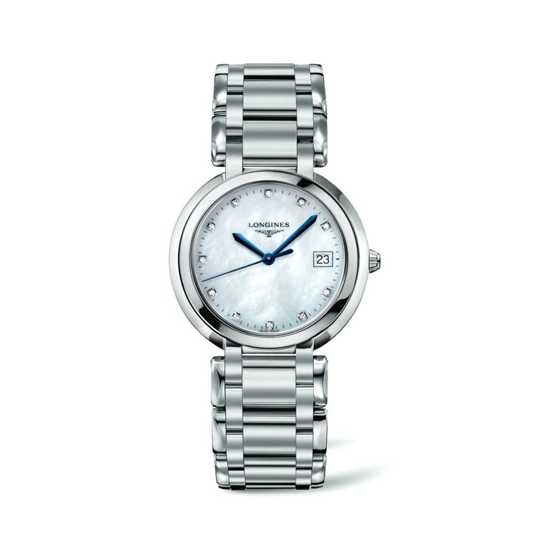 Longines - L8.114.4.87.6 PrimaLuna Quartz 34 Stainless Steel / MOP / Bracelet - Lc Watches