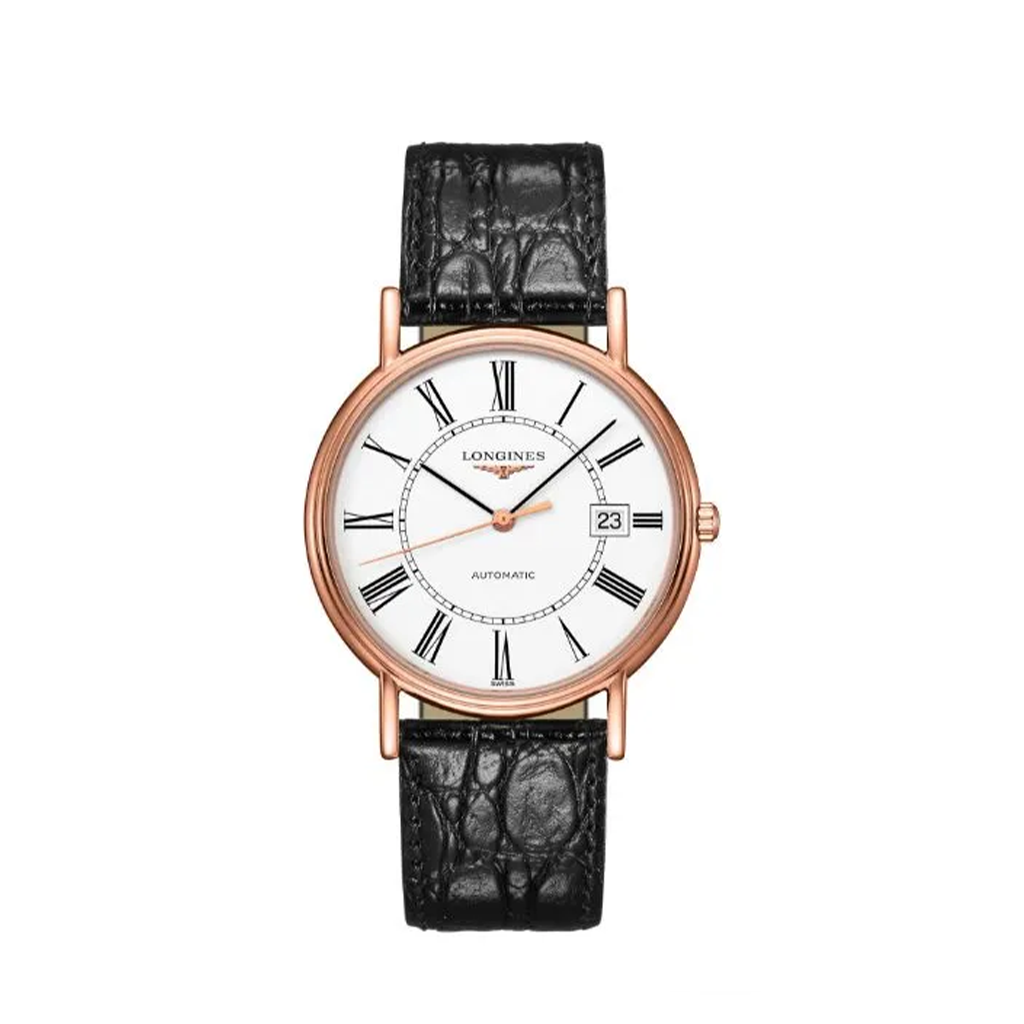 Longines Presence Automatic Rose Gold Dial Black Leather Watch – Lc Watches