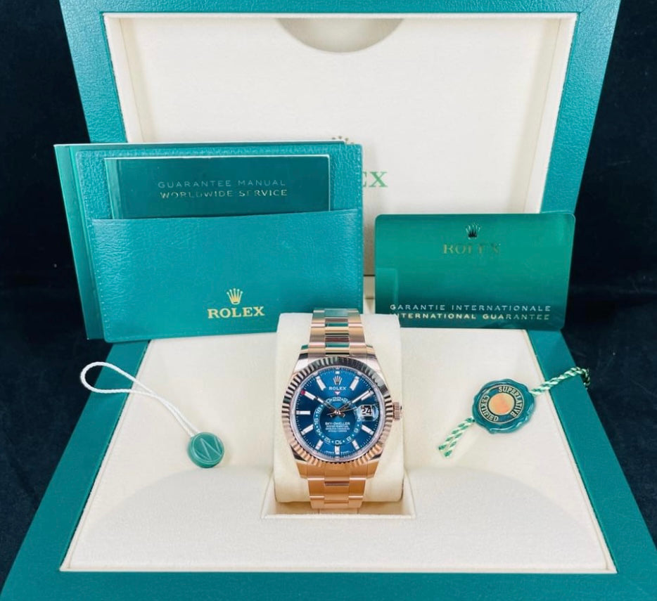 New 2024 Rolex Sky-Dweller 18 kt Everose Gold Blue-Green Dial Men's Watch