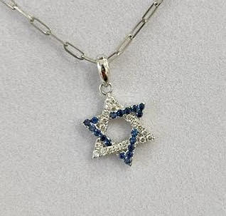 Star of David diamonds and sapphire Necklace