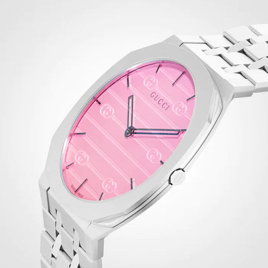 Gucci 25H Pink Dial Silver-toned  Bracelet Wristwatch