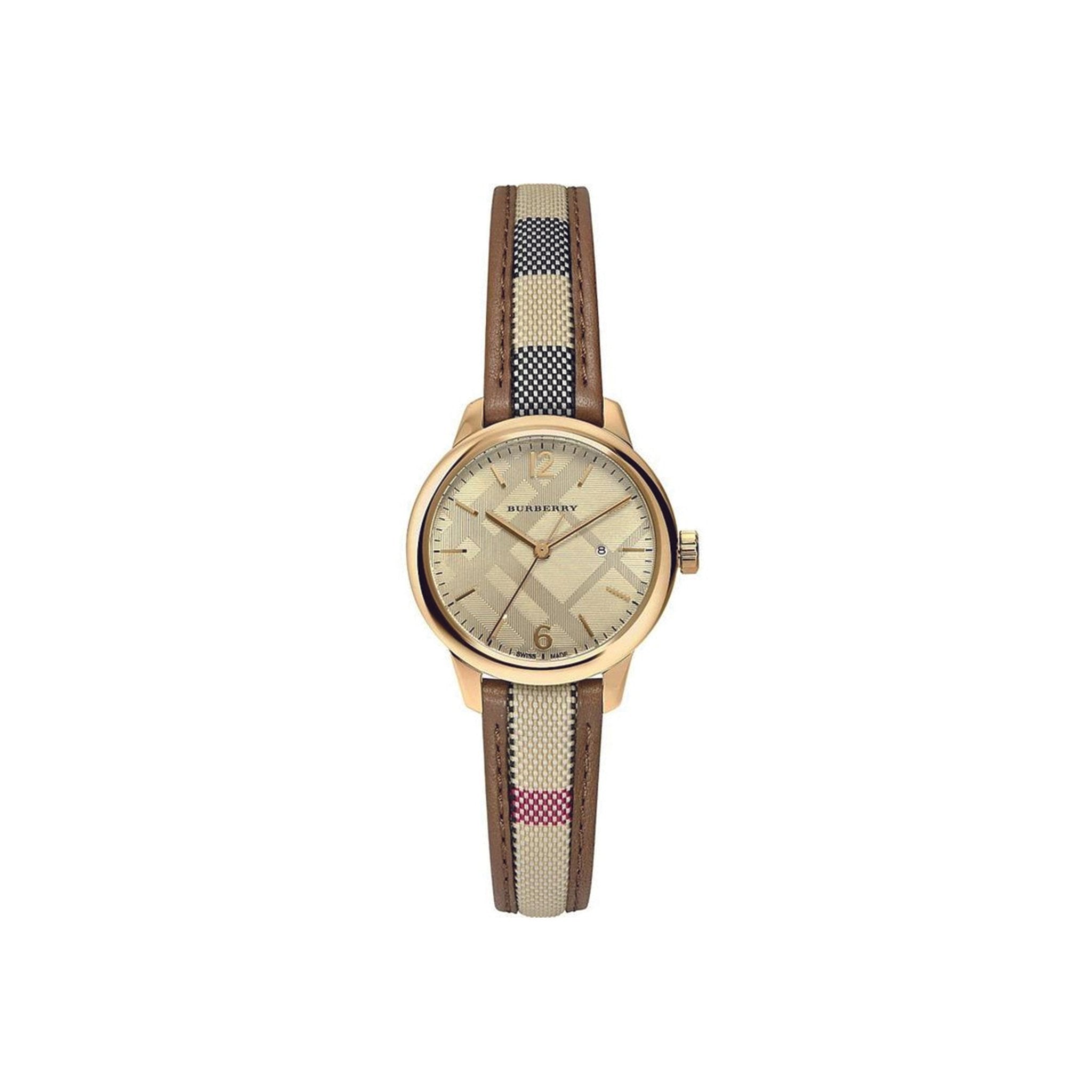 Burberry 32 mm Ladies Check Brown Leather Watch Lc Watches