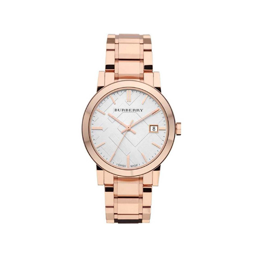 Burberry Rose Gold Plated Checked White Dial - Lc Watches