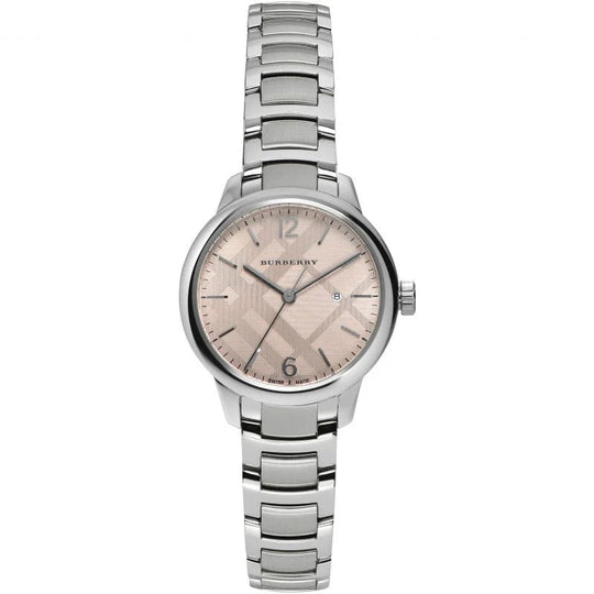 Burberry Silver Stainless Steel Pink Dial Quartz Watch for Ladies - Lc Watches