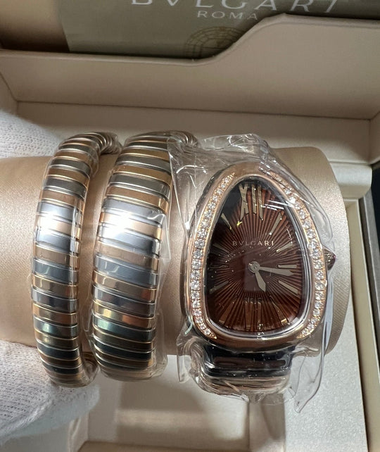 Bvlgari Serpenti Tubogas double brown dial spiral watch with stainless steel - Lc Watches