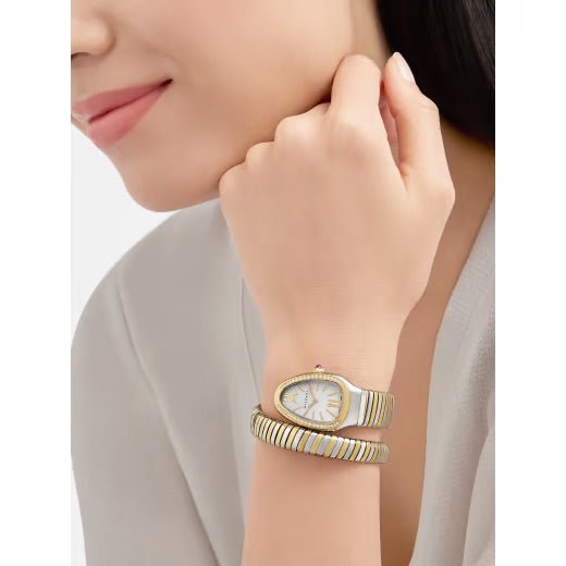 Diamonds 18K ☆BVLGARI☆ BVLGARI BVLGAR TUBOGAS M ウォッチ♪ Bulgari - Quadrato Tubogas Gold Diamond Dial F078 Flex