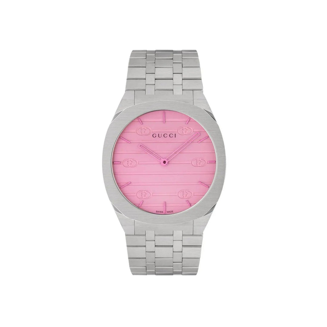 Gucci 25H Pink Dial Silver - toned Bracelet Wristwatch - Lc Watches