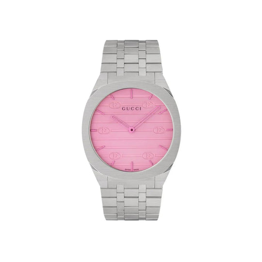 Gucci 25H Pink Dial Silver - toned Bracelet Wristwatch - Lc Watches