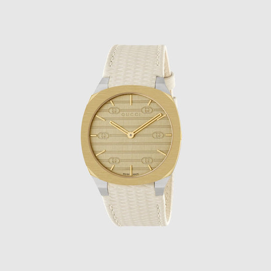 GUCCI 25H Quartz 34MM White Leather Strap Unisex Watch - Lc Watches