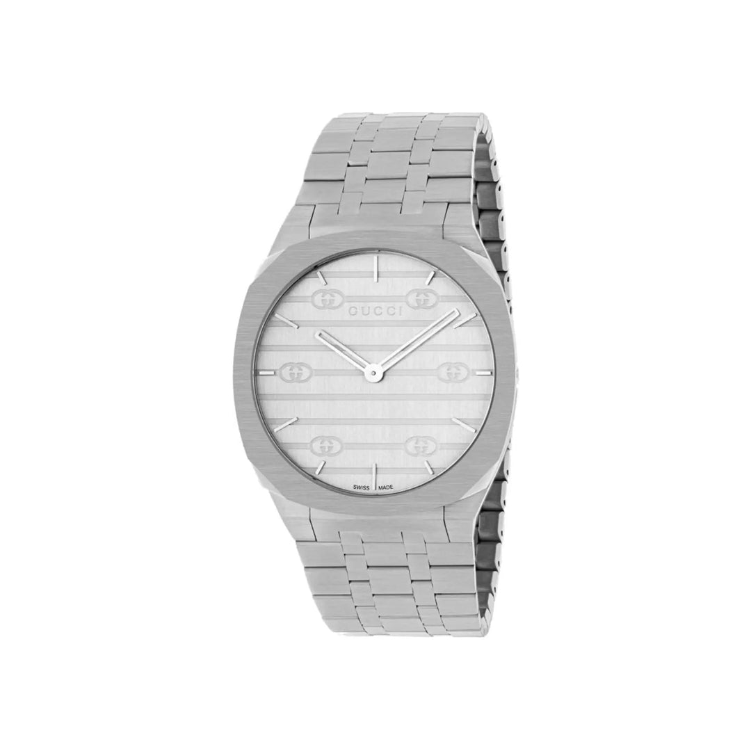 Gucci 25H Silver Dial Silver - toned Bracelet Wristwatch - Lc Watches