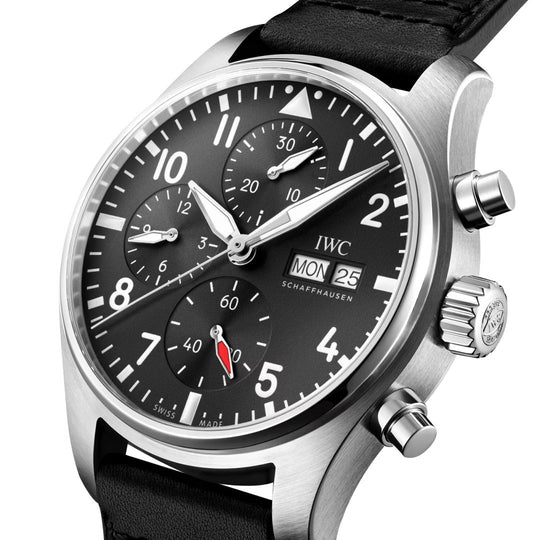 IWC Pilot Chronograph Black Leather Men Watch - Lc Watches