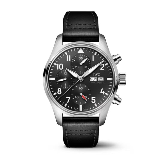 IWC Pilot Chronograph Black Leather Men Watch - Lc Watches