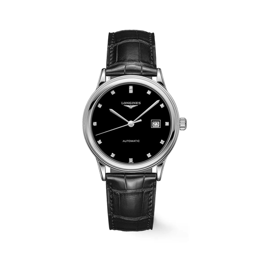 Longines Flagship Automatic Black Diamond Dial Black Leather Strap Unisex Watch - Lc Watches