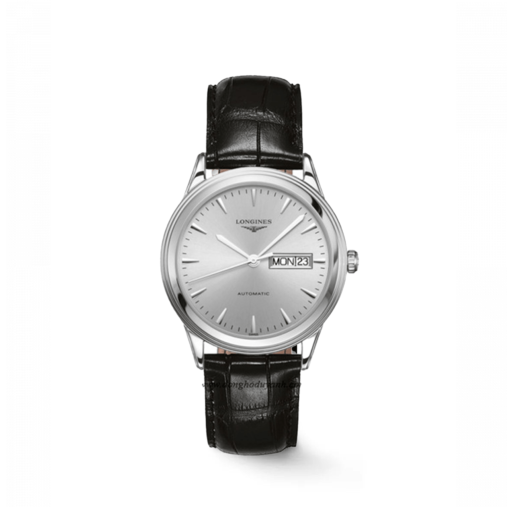 Longines Flagship Automatic Silver Dial Black Leather Strap Unisex Watch - Lc Watches