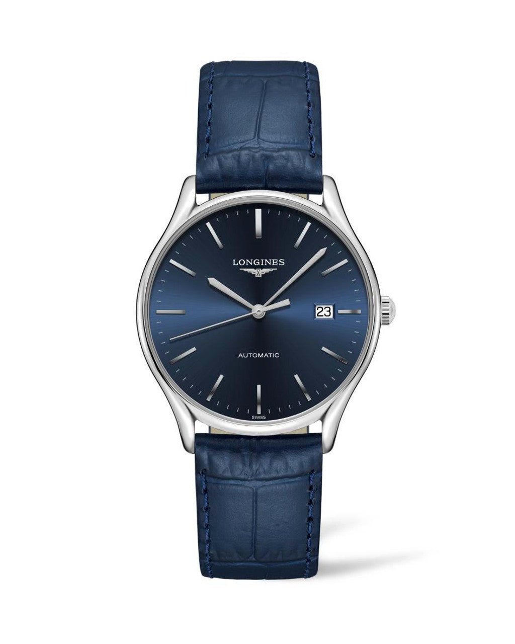 Longines Lyre Automatic Stainless Steel Blue Dial Blue Leather Strap Date Mens Watch - Lc Watches