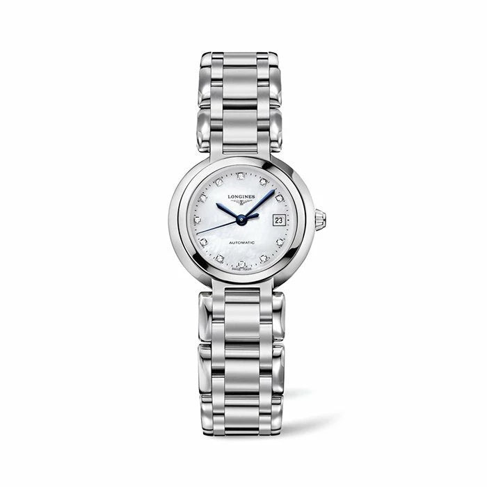 Longines PrimaLuna Automatic Watch - 26.5 mm Steel Case - White Mother - Of - Pearl Diamond Dial - Lc Watches