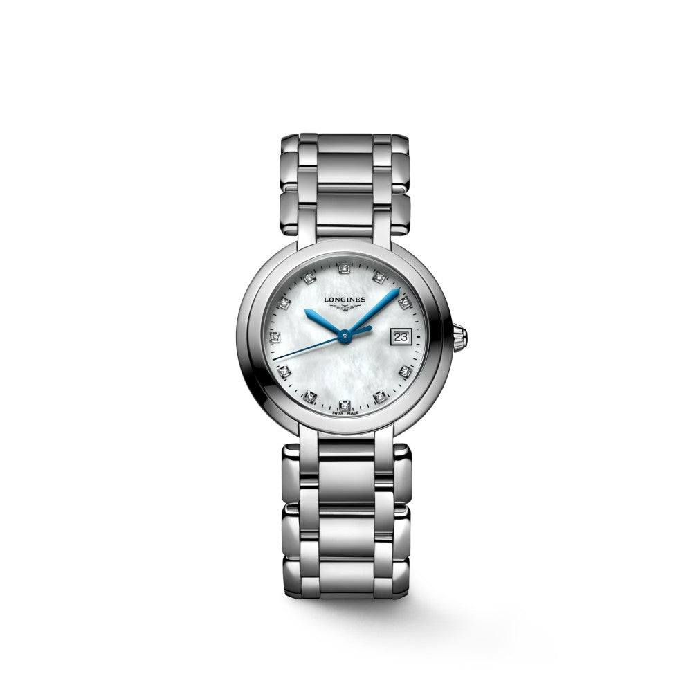 Longines PrimaLuna Automatic Watch - 30 mm Steel Case - White Mother - Of - Pearl Diamond Dial - Bracelet - Lc Watches