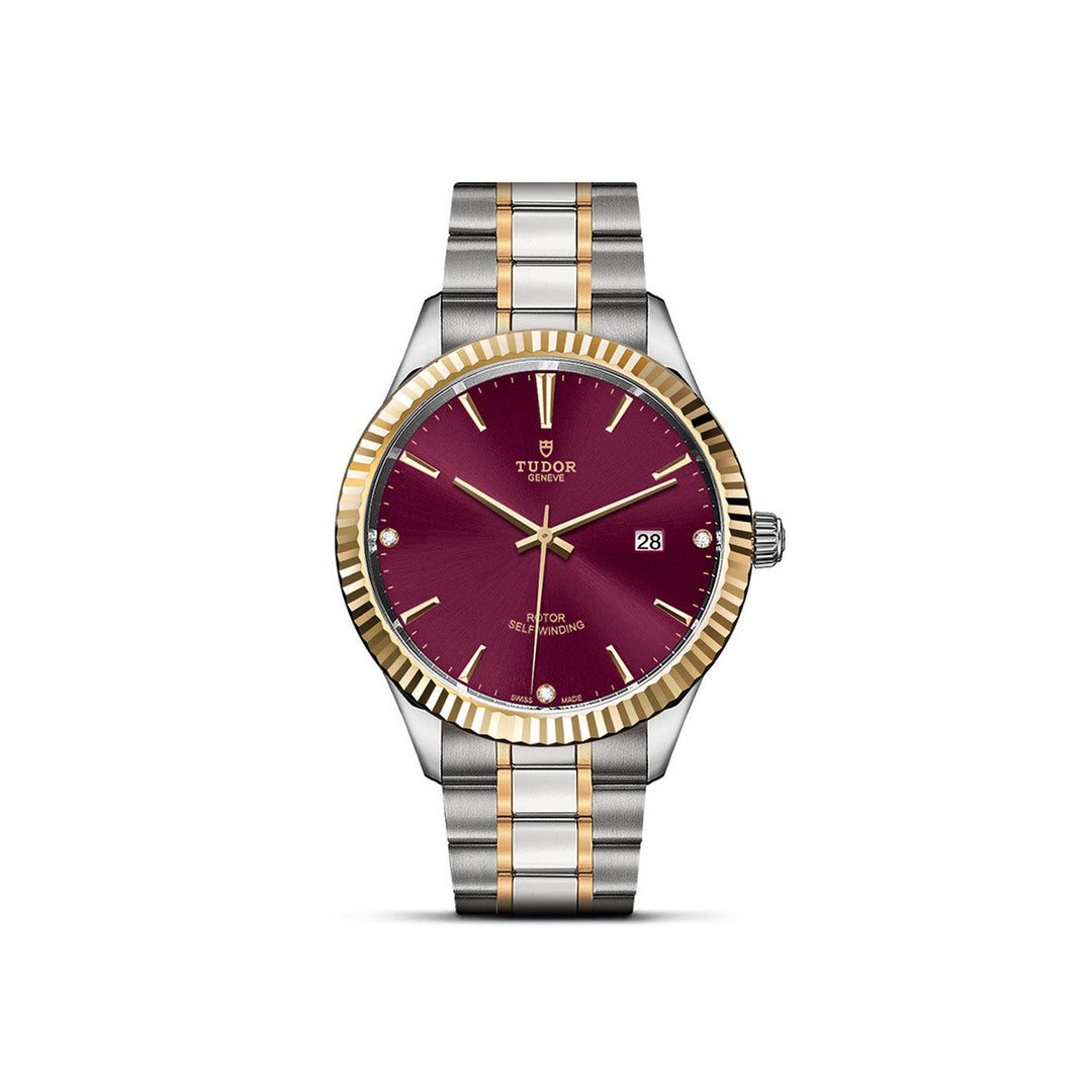 Tudor Style Two Tone Burgundy Dial Wristwatch