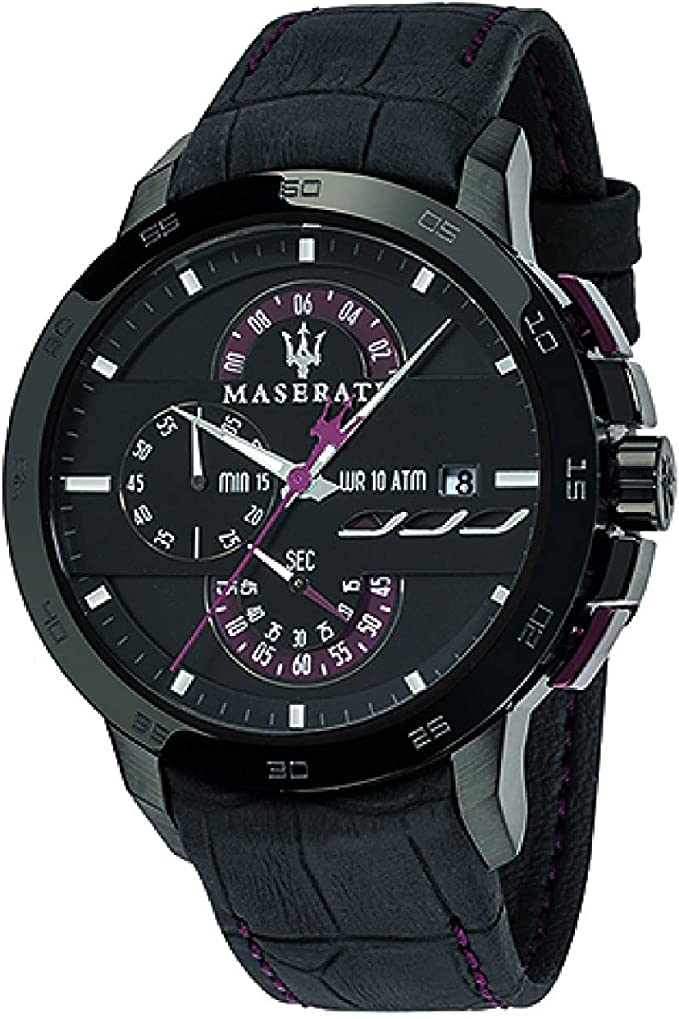 Maserati Ingegno Chronograph Black Dial Leather Watch - Lc Watches