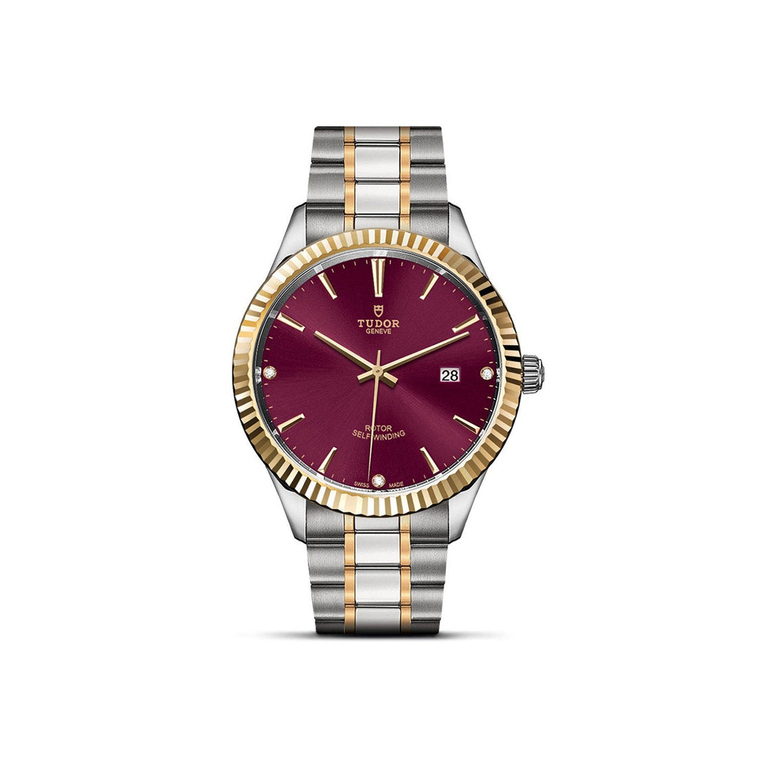 Tudor Style Two Tone Burgundy Dial Wristwatch - Lc Watches