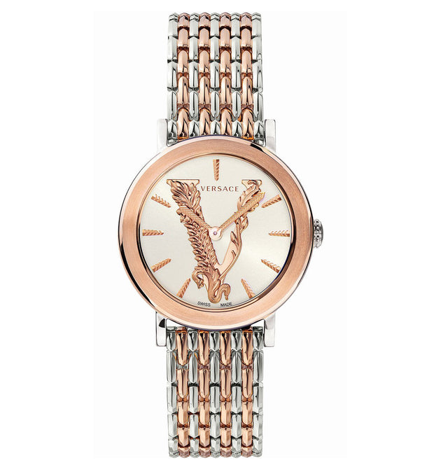 Versace Virtus White Silver Rose Gold Stainless Steel Women's Watch