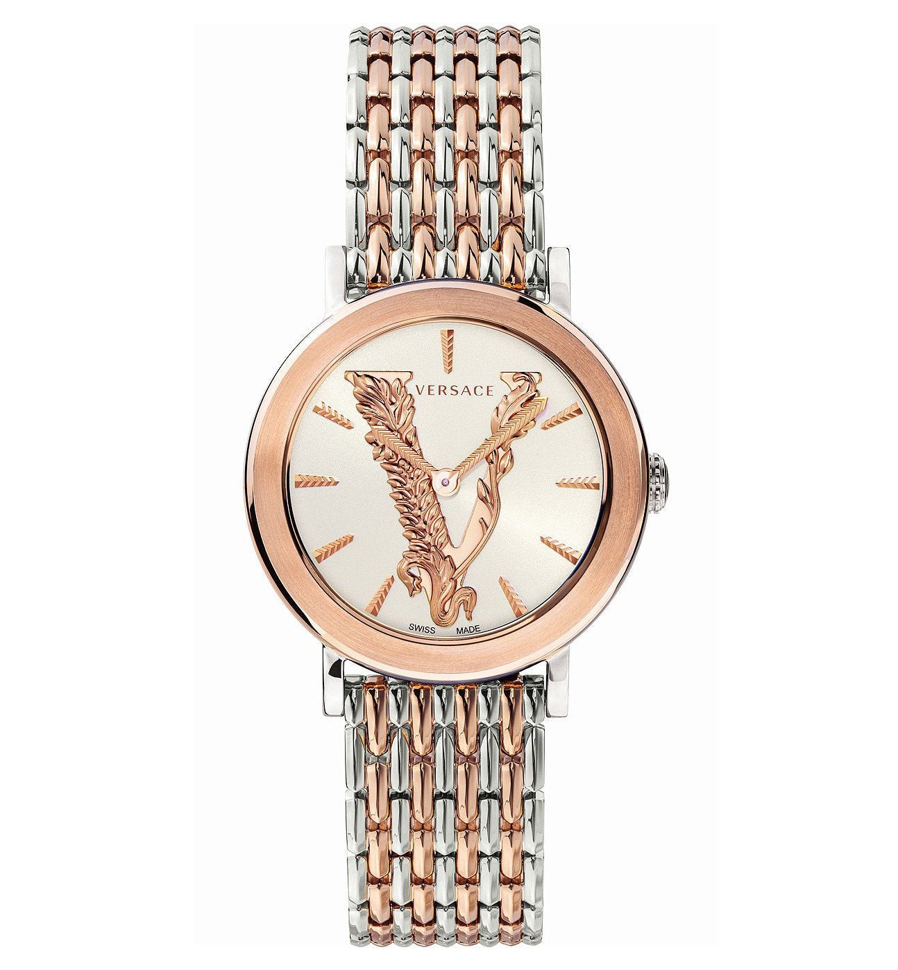 Versace Virtus White Silver Rose Gold Stainless Steel Women s Watch