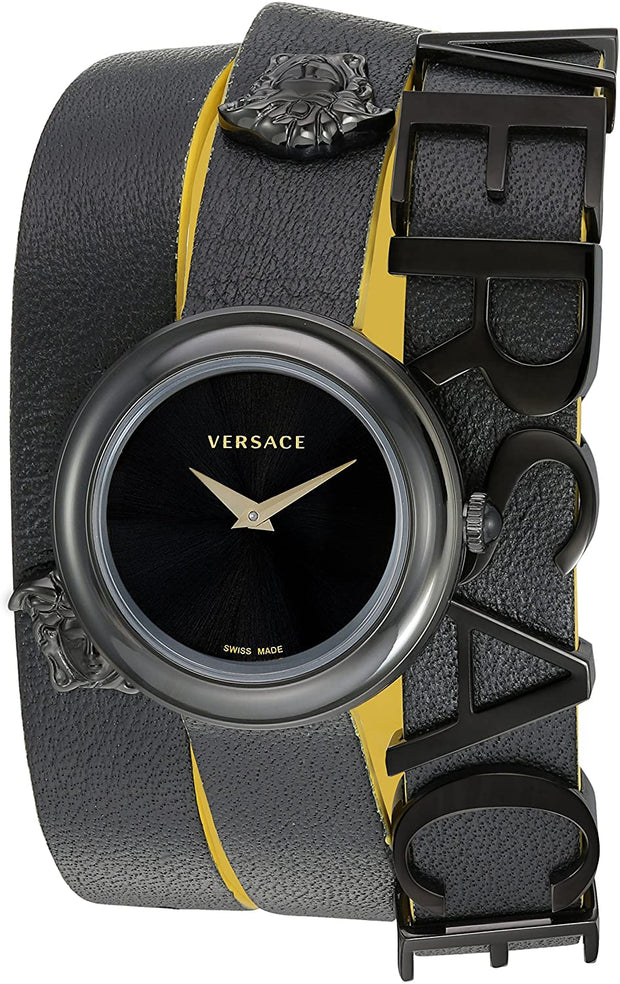 Versace V-Flare Black Leather Wrap 28 mm Ladies Watch