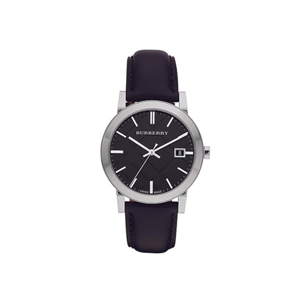 Burberry Black Dial Black Leather Wristwatch