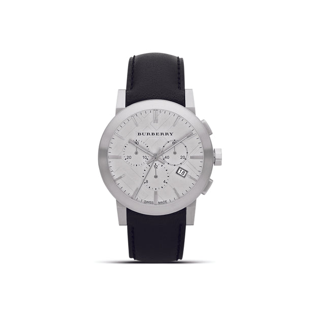 Burberry Black Leather Chronograph Wristwatch
