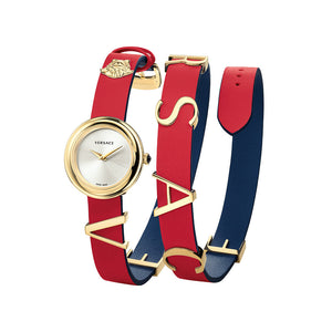 Versace V-Flare Red Leather Wrap 28 mm Ladies Watch