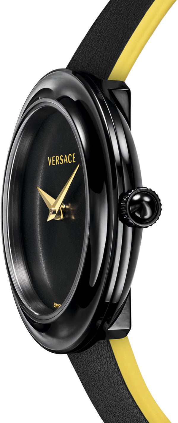 Versace V-Flare Black Leather Wrap 28 mm Ladies Watch