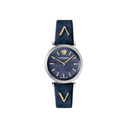 Versace V-Twist Navy Blue Leather Wristwatch