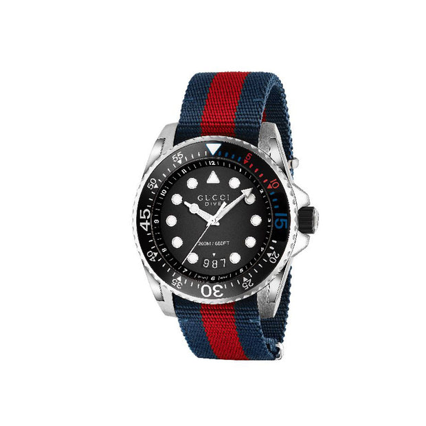 Gucci Dive Blue and Red Nylon Wristwatch