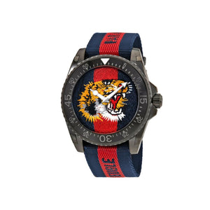 Gucci Dive Tiger Embroidered Red and Blue Wristwatch
