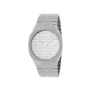 Gucci 25H Silver Dial Silver-toned Bracelet Wristwatch